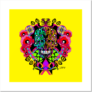 the tree of the life in ecopop catrina floral ornament in mexican folk codex Posters and Art